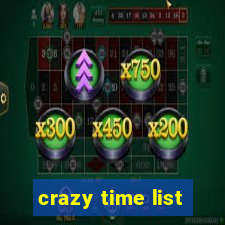 crazy time list